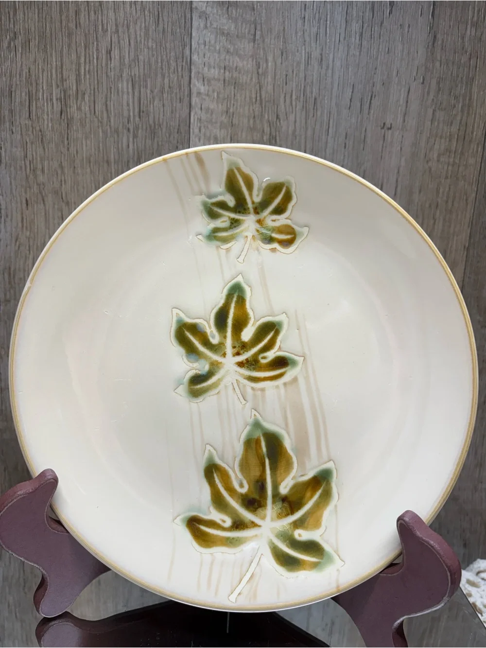 Pier 1 Autumn Leaves Salad Dessert Plates Set of 2 Hand Painted Stoneware